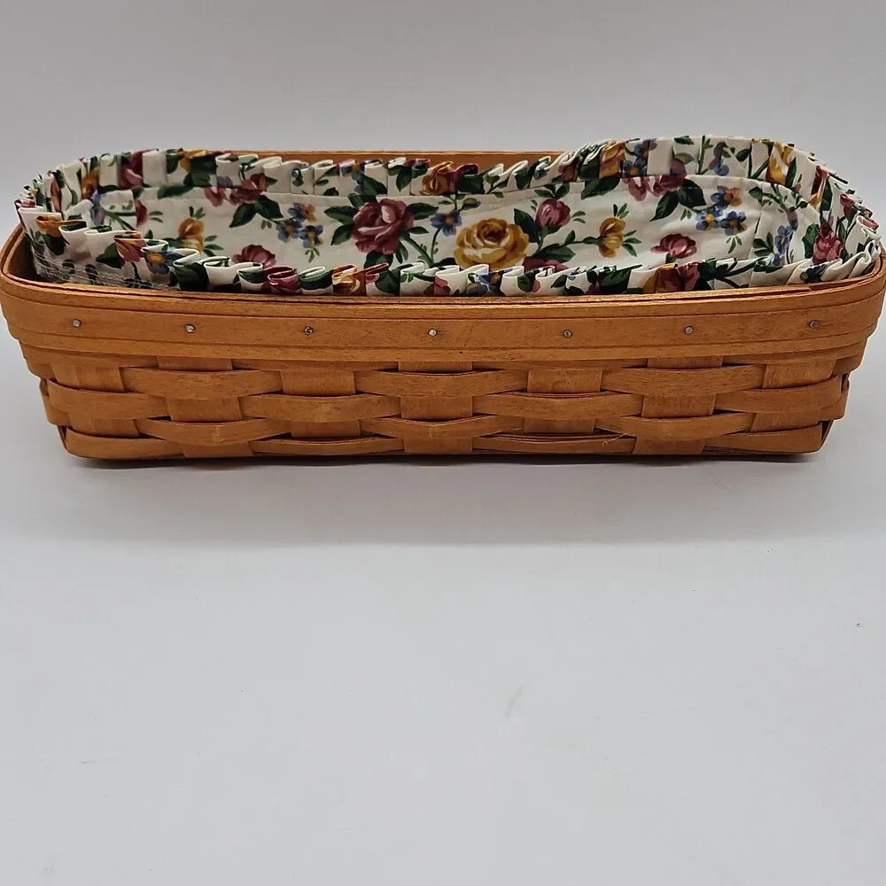 Longaberger Rectangle Basket 14” with Floral Liner 1995